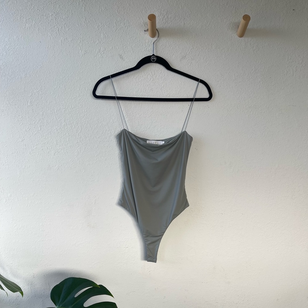 MESHKI Silky Sage Skinny Strap Bodysuit
